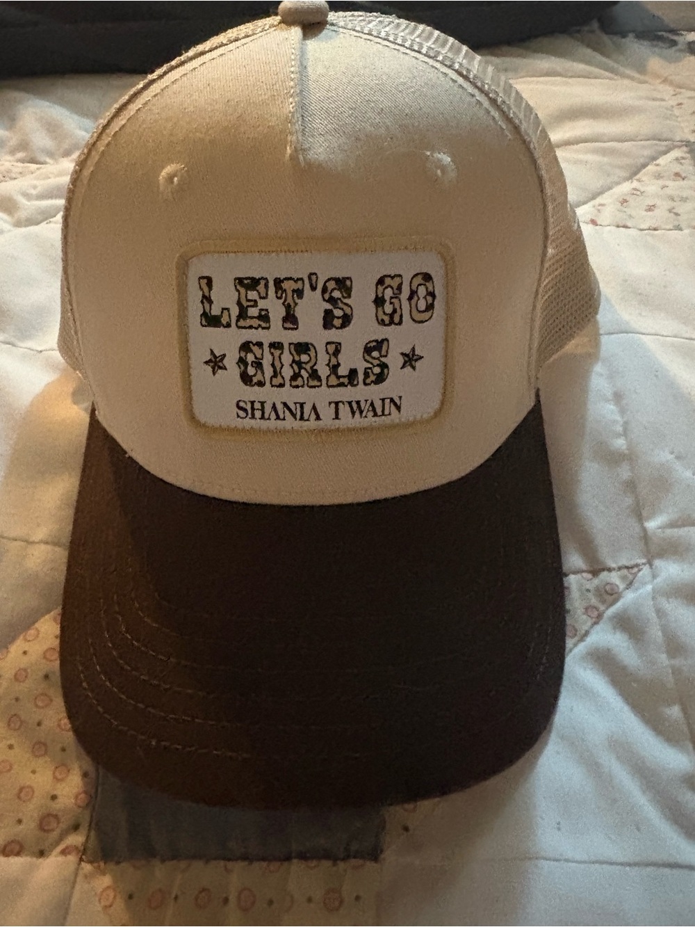 LET'S GO GIRLS Patch Trucker Hat in Cream & Brown - Shania Twain